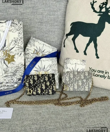 Dior 1:1 Mirror Replica Oblique Saddle Chain Card Holder 7CM/2.8IN Christian Dior Replica Wallets