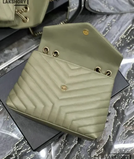 YSL 1:1 Mirror Replica Matelasse Chevron Medium Loulou Bag Green 32CM/12.6IN Replica Crossbody Bags