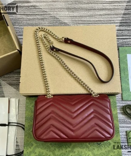 Gucci 1:1 Mirror Replica GG Marmont Small Red Bag 22CM/8.7IN Gucci Replica Marmont Bags