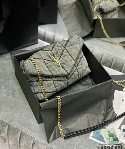 YSL 1:1 Mirror Replica Denim Toy Loulou Puffer Chain Bag 23CM/9.1IN Replica Crossbody Bags