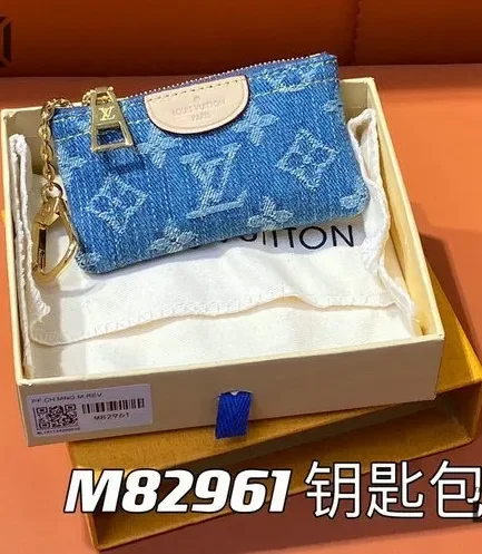 Louis Vuitton 1:1 Mirror Replica Key Pouch Monogram Denim Blue 12CM/4.7IN Louis Vuitton Replica Wallets