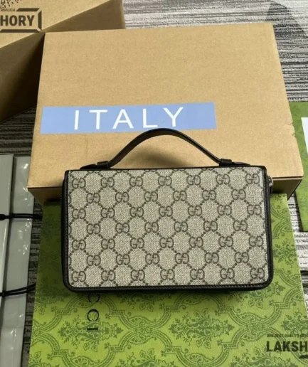 Gucci 1:1 Mirror Replica Travel Document Case Dark Brown 21.5CM/8.5IN Gucci Replica Wallets