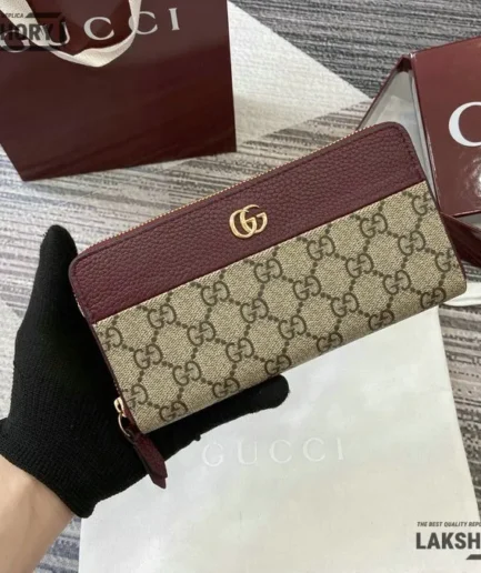 Gucci 1:1 Mirror Replica Leather GG Marmont Zip Around Wallet 19CM/7.5IN Gucci Replica Wallets
