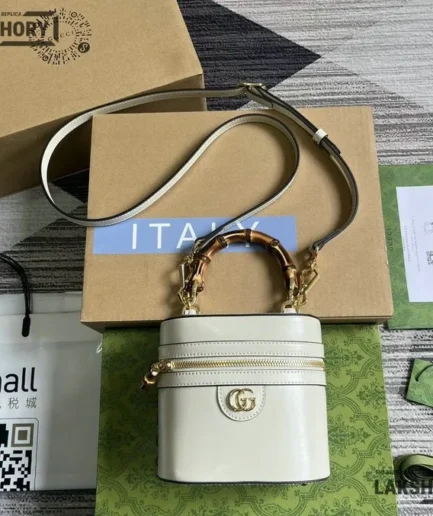 Gucci 1:1 Mirror Replica Mini Leather Bamboo Vanity Bag 15.5CM/6.1IN Gucci Replica Bamboo Bags