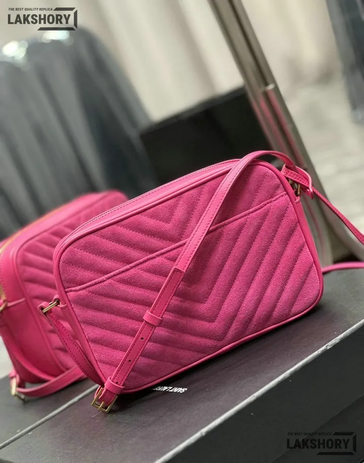 YSL 1:1 Mirror Replica Suede Matelasse Lou Camera Bag Rose 23CM/9.1IN Replica Crossbody Bags YSL 1:1 Mirror Replica Suede Matelasse Lou Camera Bag Rose 23CM/9.1IN Replica Crossbody Bags