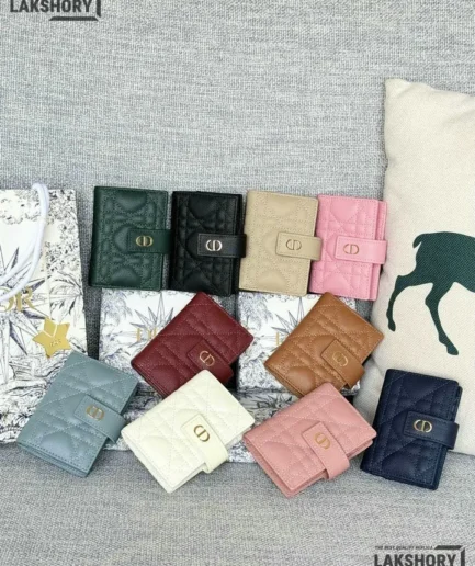 Dior 1:1 Mirror Replica Supple Calfskin Cannage Caro Dandelion Card Holder 11CM/4.3IN Christian Dior Replica Wallets