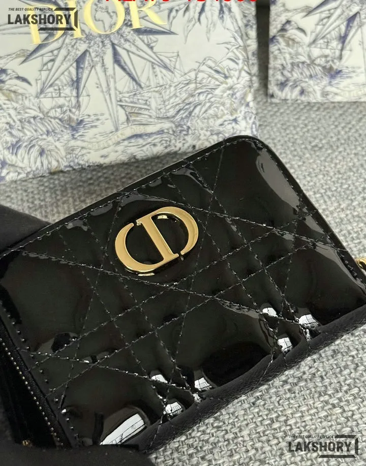 Dior 1:1 Mirror Replica Dior Microcannage Patent Leather Croisiere Wallet on Chain 11CM/4.3IN Christian Dior Replica Wallets Dior 1:1 Mirror Replica Dior Microcannage Patent Leather Croisiere Wallet on Chain 11CM/4.3IN Christian Dior Replica Wallets