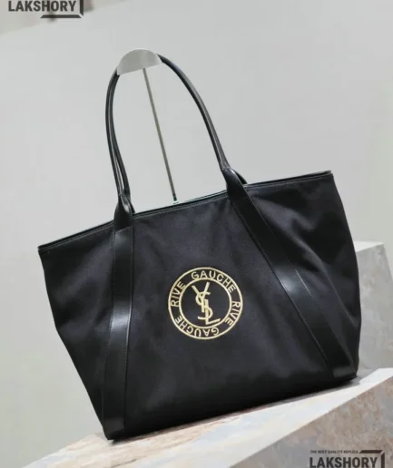YSL 1:1 Mirror Replica Rive Gauche Embroidered Tote Bag Black 40CM/15.7IN Replica Tote Bags