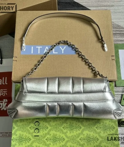 Gucci 1:1 Mirror Replica Horsebit Chain Medium Silver Metallic 38CM/15IN Gucci Replica Horsebit Bags