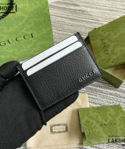 Gucci 1:1 Mirror Replica Card Case w/ Gucci Logo Black 7CM/2.8IN Gucci Replica Wallets