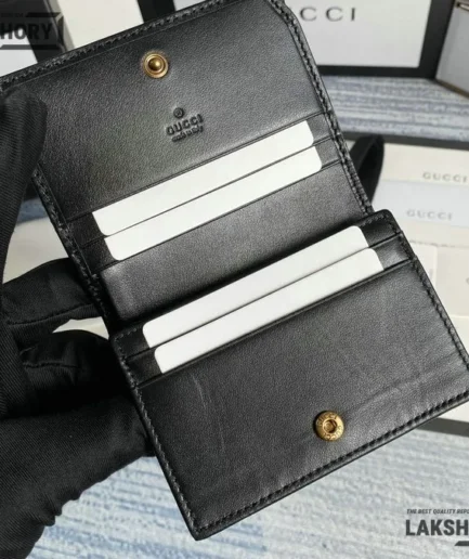 Gucci 1:1 Mirror Replica Card Case GG Marmont Wallet Black 11CM/4.3IN Gucci Replica Wallets
