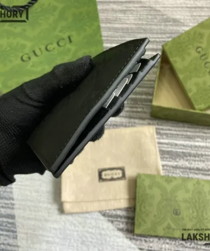 Gucci 1:1 Mirror Replica Rubber-effect Bi-fold Wallet Black 9CM/3.5IN Gucci Replica Wallets