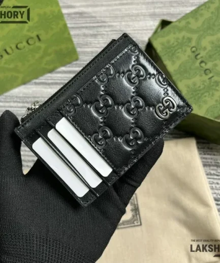 Gucci 1:1 Mirror Replica Signature Fragment Card Case Coin Black 8CM/3.1IN Gucci Replica Wallets