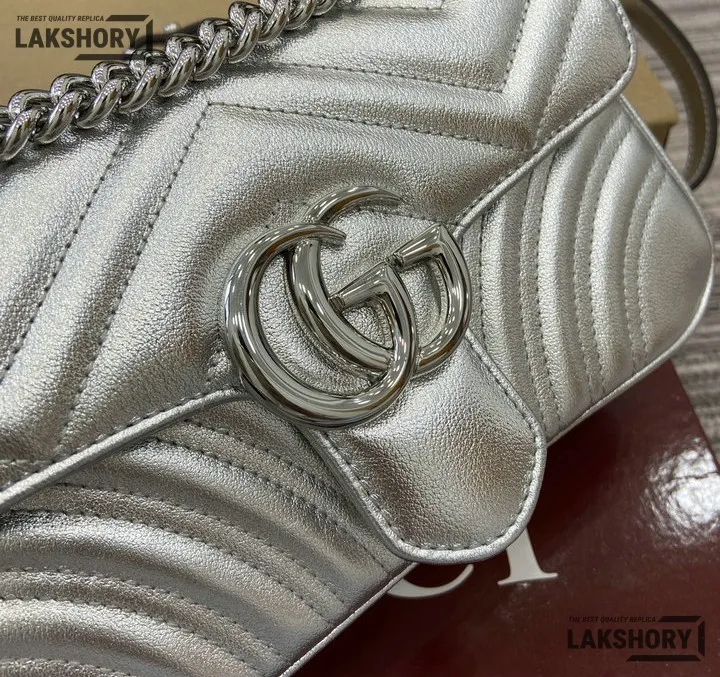 Gucci 1:1 Mirror Replica Matelasse Mini GG Marmont Silver 22CM/8.7IN Gucci Replica Marmont Bags Gucci 1:1 Mirror Replica Matelasse Mini GG Marmont Silver 22CM/8.7IN Gucci Replica Marmont Bags
