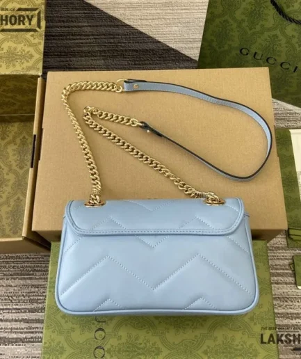 Gucci 1:1 Mirror Replica GG Marmont Small Shoulder Bag Blue 22CM/8.7IN Gucci Replica Marmont Bags