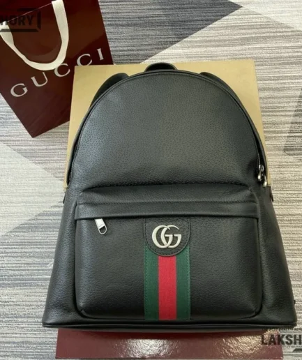 Gucci 1:1 Mirror Replica Medium Black Backpack w/ Soft Leather Print 41CM/16.1IN Gucci Replica Backpacks