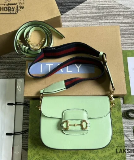 Gucci 1:1 Mirror Replica Azalea Calfskin Horsebit 1955 Light Green 20.5CM/8.1IN Gucci Replica Horsebit Bags