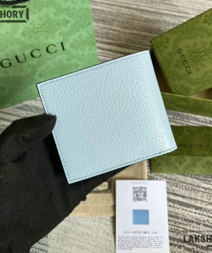 Gucci 1:1 Mirror Replica GG Marmont Bi-fold Card Case Light Blue 9.5CM/3.7IN Gucci Replica Wallets