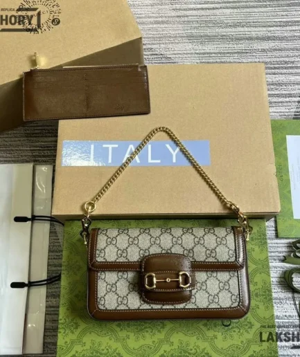 Gucci 1:1 Mirror Replica GG Supreme Azalea Horsebit 1955 Beige 21.5CM/8.5IN Gucci Replica Horsebit Bags
