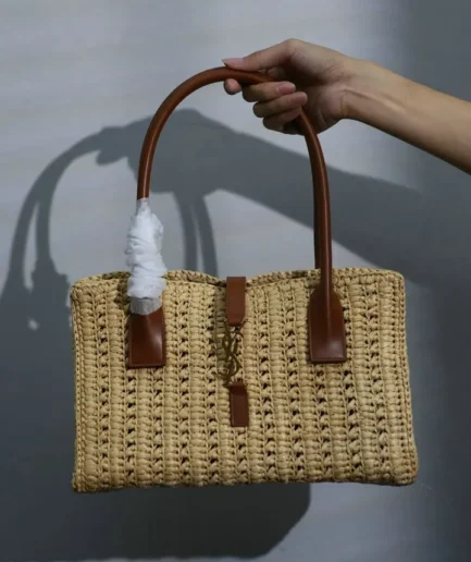 YSL 1:1 Mirror Replica Calfskin Panier Rectangle Raffia Tote Bag 29CM/11.4IN Replica Tote Bags