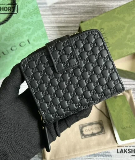 Gucci 1:1 Mirror Replica Microguccissima Compact Wallet Black 11CM/4.3IN Gucci Replica Wallets