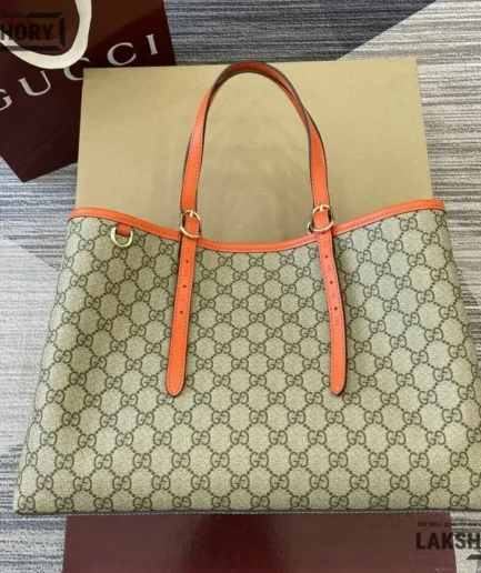 Gucci 1:1 Mirror Replica GG Emblem Leather Large Tote Bag 38CM/15IN Gucci Replica Ophidia Bags