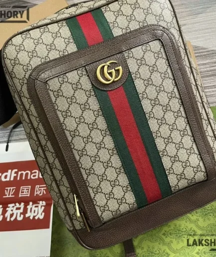Gucci 1:1 Mirror Replica GG Coated Ophidia Medium Backpack Beige Ebony 40CM/15.7IN Gucci Replica Backpacks