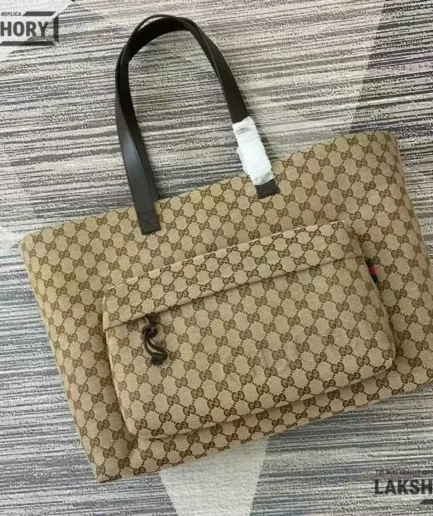 Gucci 1:1 Mirror Replica GG Canvas Maxi Tote Bag Beige Black 45CM/17.7IN Gucci Replica Ophidia Bags