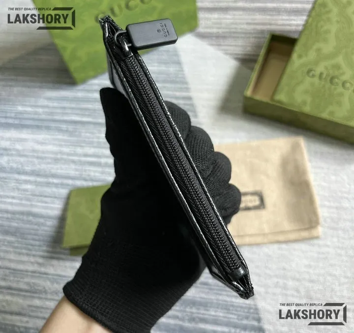 Gucci 1:1 Mirror Replica Card Holder Black GG Crystal Fabric 7.5CM/3IN Gucci Replica Wallets Gucci 1:1 Mirror Replica Card Holder Black GG Crystal Fabric 7.5CM/3IN Gucci Replica Wallets