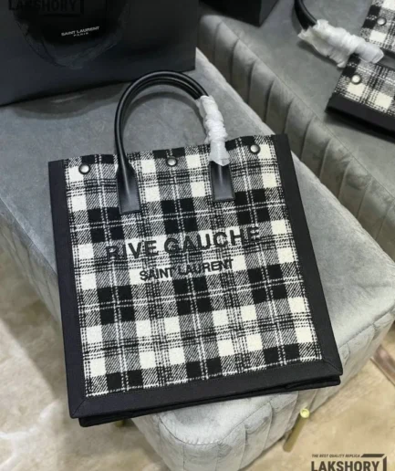 YSL 1:1 Mirror Replica Wool Tartan Rive Gauche Noe Tote Bag 38CM/15.0IN Replica Tote Bags