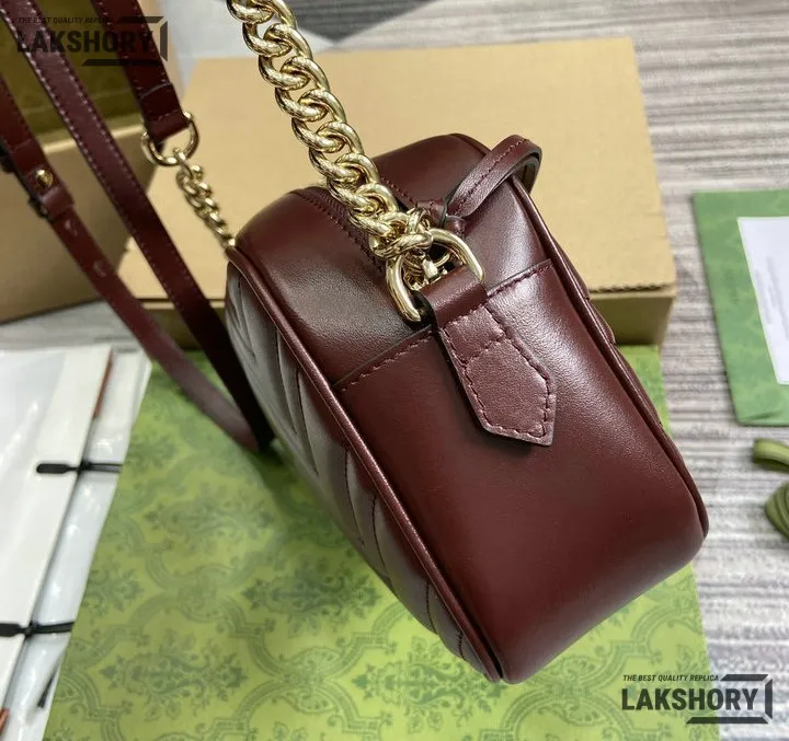 Gucci 1:1 Mirror Replica GG Marmont Small Camera Bag Burgundy 24CM/9.4IN Gucci Replica Marmont Bags Gucci 1:1 Mirror Replica GG Marmont Small Camera Bag Burgundy 24CM/9.4IN Gucci Replica Marmont Bags
