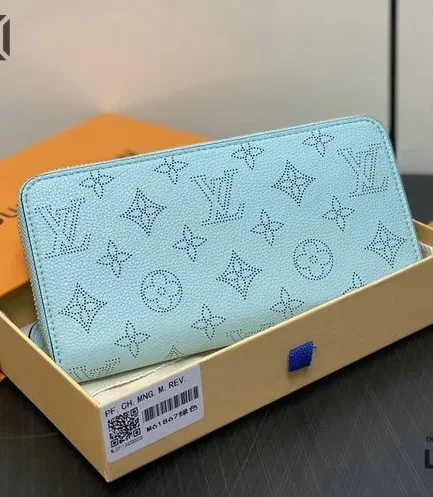 Louis Vuitton 1:1 Mirror Replica Zippy Wallet Mahina Leather Mineral Blue 19.5CM/7.7IN Louis Vuitton Replica Wallets