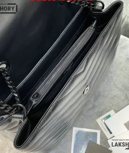 YSL 1:1 Mirror Replica Medium Loulou Chain Satchel Black 32CM/12.6IN Replica Crossbody Bags