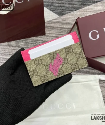 Gucci 1:1 Mirror Replica GG Monogram Card Case With Print 7CM/2.8IN Gucci Replica Wallets