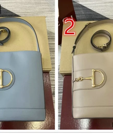 Gucci 1:1 Mirror Replica 73 Medium Bucket Bag Blue Taupe 27.5CM/10.8IN Gucci Replica Horsebit Bags