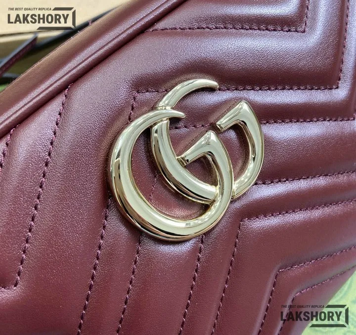 Gucci 1:1 Mirror Replica GG Marmont Small Camera Bag Burgundy 24CM/9.4IN Gucci Replica Marmont Bags Gucci 1:1 Mirror Replica GG Marmont Small Camera Bag Burgundy 24CM/9.4IN Gucci Replica Marmont Bags