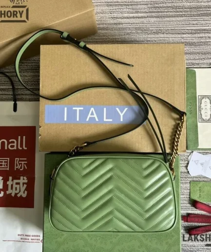 Gucci 1:1 Mirror Replica Matelasse GG Marmont Bag Sage Green 24CM/9.4IN Gucci Replica Marmont Bags