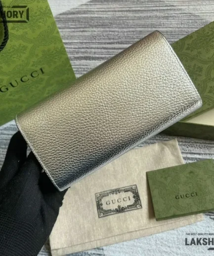 Gucci 1:1 Mirror Replica Bi-color GG Continental Wallet Grey 19CM/7.5IN Gucci Replica Wallets