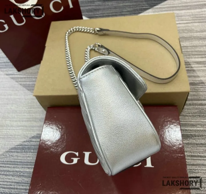 Gucci 1:1 Mirror Replica Matelasse Mini GG Marmont Silver 22CM/8.7IN Gucci Replica Marmont Bags Gucci 1:1 Mirror Replica Matelasse Mini GG Marmont Silver 22CM/8.7IN Gucci Replica Marmont Bags