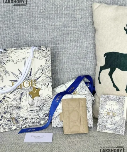 Dior 1:1 Mirror Replica Supple Calfskin Cannage Caro Dandelion Card Holder 11CM/4.3IN Christian Dior Replica Wallets