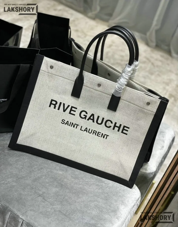 YSL 1:1 Mirror Replica Linen Calfskin Rive Gauche Tote Natural 48CM/18.9IN Replica Tote Bags YSL 1:1 Mirror Replica Linen Calfskin Rive Gauche Tote Natural 48CM/18.9IN Replica Tote Bags