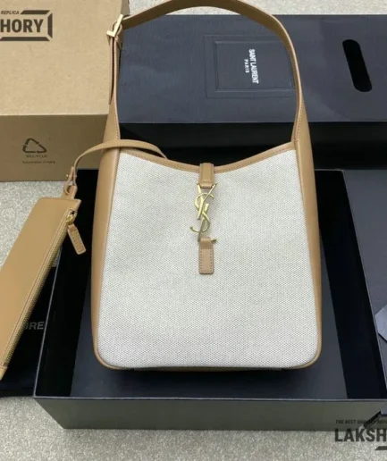 YSL 1:1 Mirror Replica Small Le 5 A 7 Hobo Bag Creme Brown 23CM/9.1IN Replica Hobo Bags