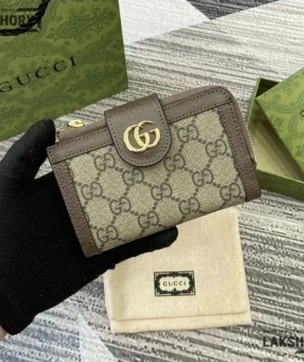 Gucci 1:1 Mirror Replica Ophidia Card Case Supreme Wallet Beige Brown 13CM/5.1IN Gucci Replica Wallets