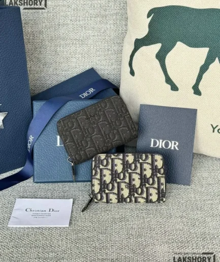 Dior 1:1 Mirror Replica Oblique Jacquard Zip Around Compact Wallet 7CM/2.8IN Christian Dior Replica Wallets