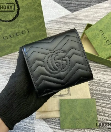 Gucci 1:1 Mirror Replica Black Matelasse GG Marmont Medium Wallet 12CM/4.7IN Gucci Replica Wallets