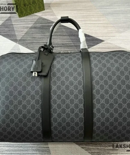 Gucci 1:1 Mirror Replica GG Supreme Large Duffle Bag Black 52CM/20.5IN Gucci Replica Ophidia Bags