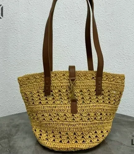 YSL 1:1 Mirror Replica Raffia Panier Monogram Shopper Bag 38CM/15IN Replica Tote Bags