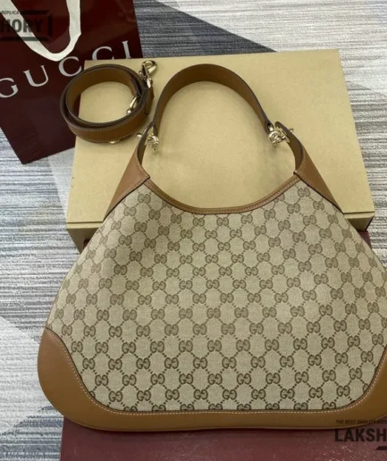 Gucci 1:1 Mirror Replica B Medium Shoulder Bag Beige Brown 42CM/16.5IN Gucci Replica Jackie Bags