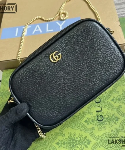 Gucci 1:1 Mirror Replica GG Marmont Mini Black Camera Bag 18.5CM/7.3IN Gucci Replica Marmont Bags