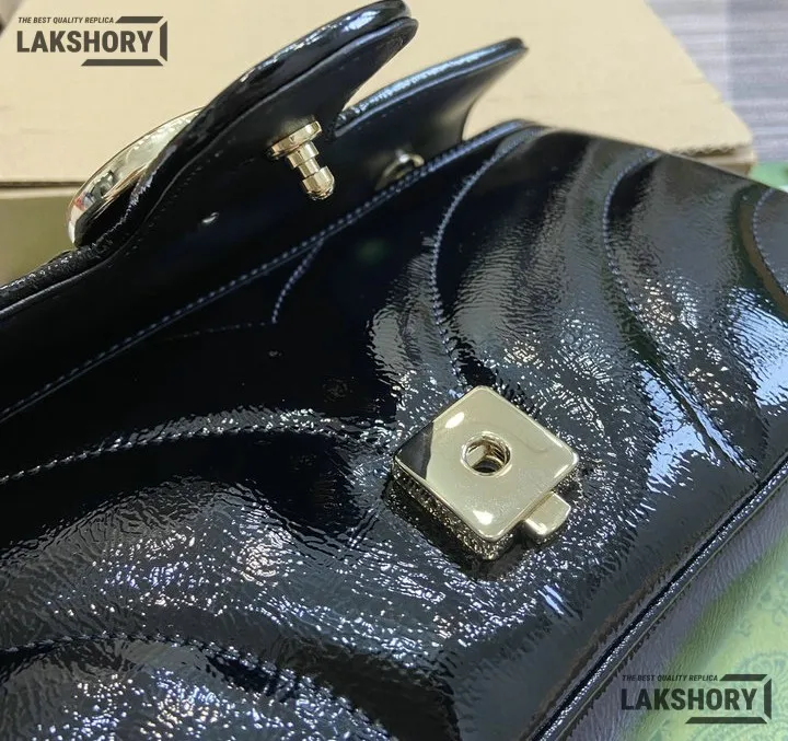 Gucci 1:1 Mirror Replica Patent Matelasse GG Marmont Black 26CM/10.2IN Gucci Replica Marmont Bags Gucci 1:1 Mirror Replica Patent Matelasse GG Marmont Black 26CM/10.2IN Gucci Replica Marmont Bags